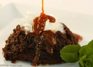 Guinness stout dark chocolate pudding cakes with salted caramel sauce