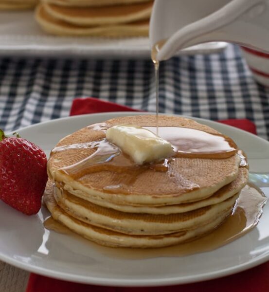 pancakes with syrup pour.