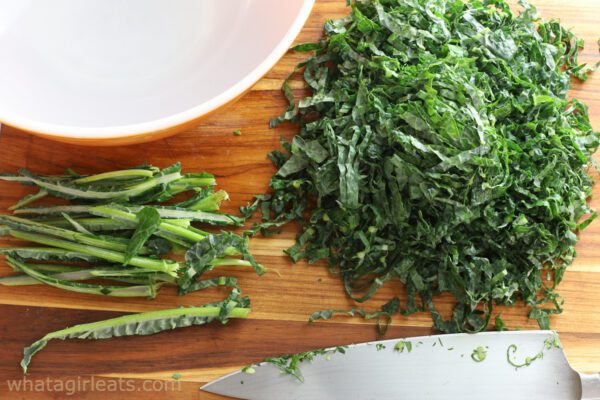 kale on cutting board.
