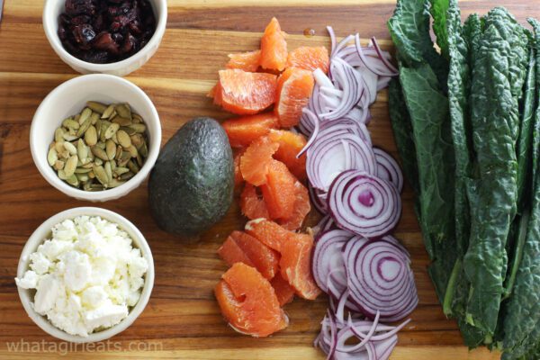 cranberry and kale salad ingredients.