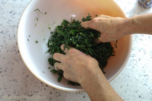 massaging the kale.