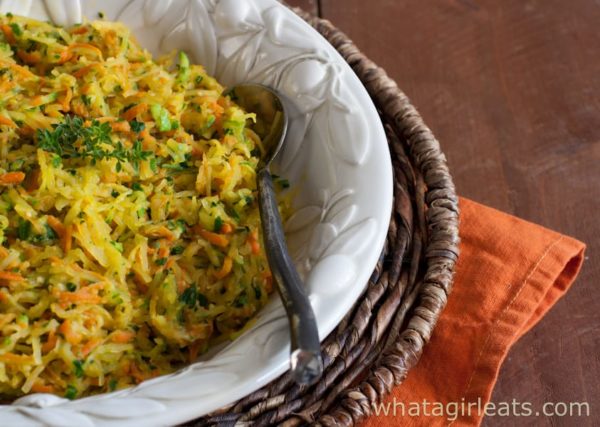 This tri-color Harvest squash casserole is the perfect autumn side dish. | Recipe on WhatAGirlEats.com