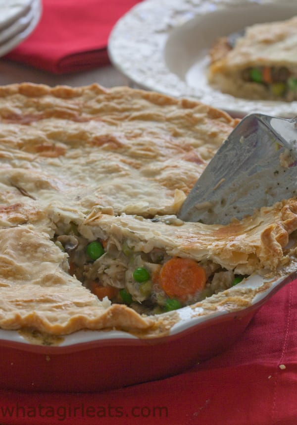 Chicken pot pie with mushrooms and thyme.