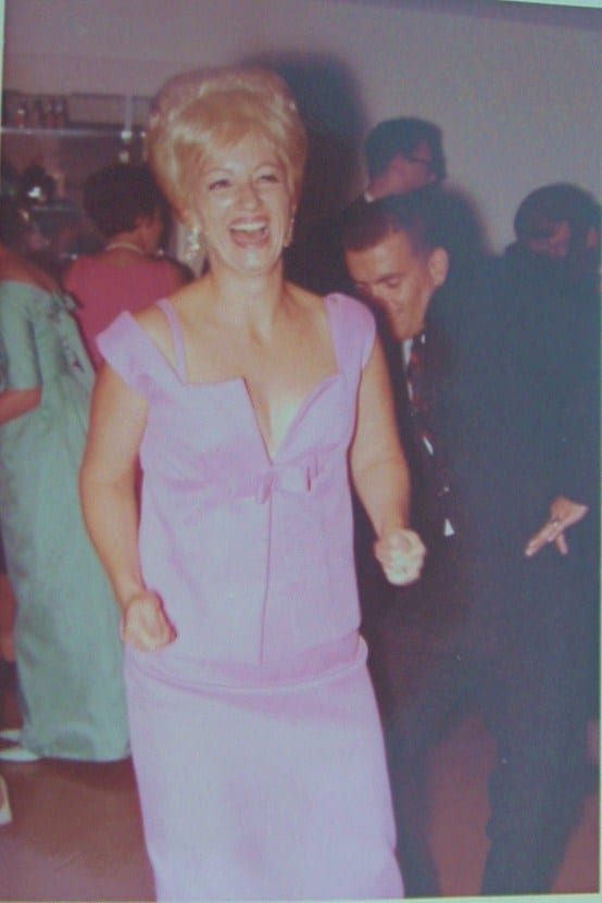 mom in 1968 vintage dress.