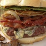 Applewood smoked bacon and bleu cheese burger with caramelized onions and mushrooms