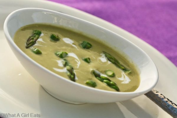 Dairy Free Cream of Asparagus Soup - This dairy free soup tastes so rich, you'll swear it has dairy products in it. Yet it's just pureed asparagus, so it's healthy and low in calories.