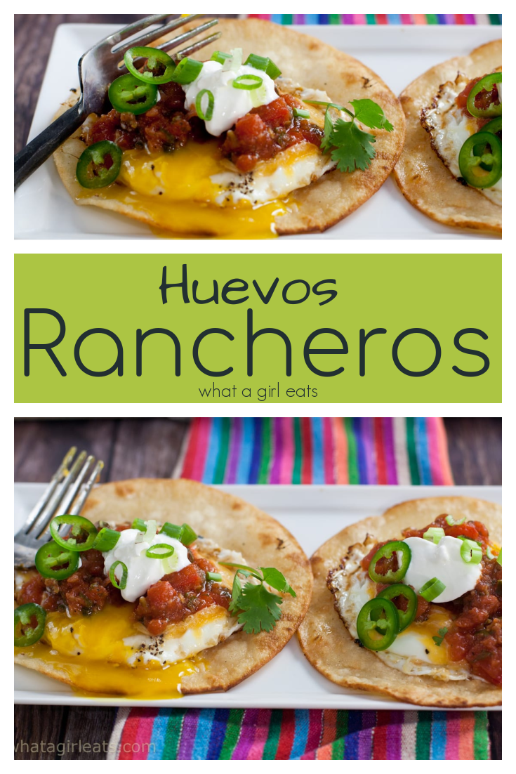 Easiest ever Huevos Rancheros is ready in under 20 minutes. Just salsa, cheese and tortillas are all you need for a perfect for a south of the border breakfast or brunch!