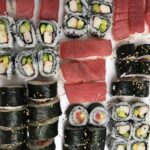 California rolls on a plater.