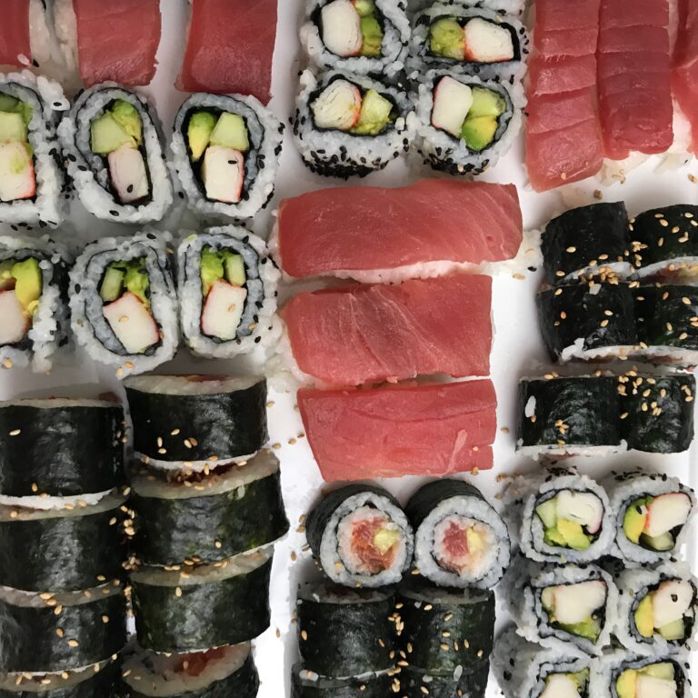 California rolls on a plater.