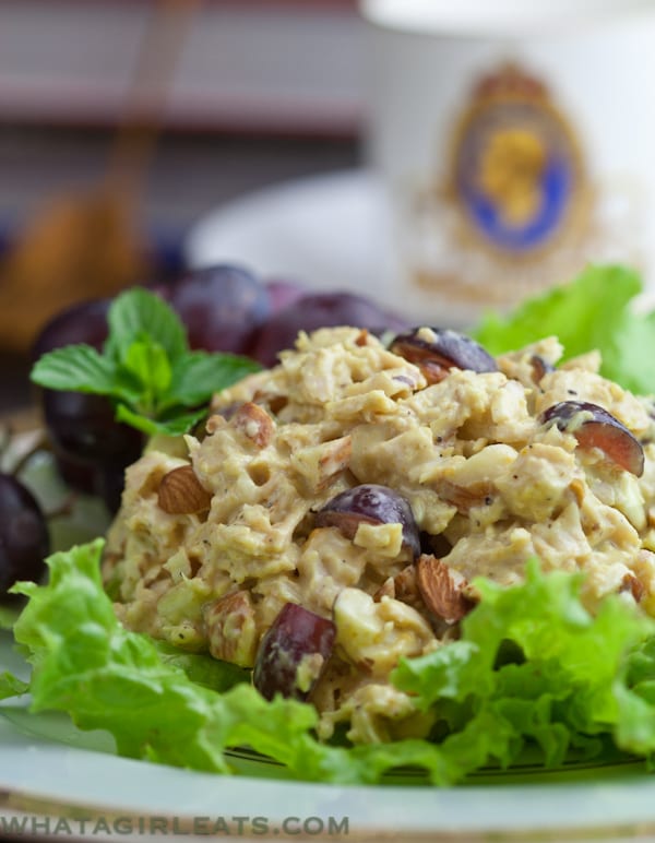 Coronation Chicken Salad on a bed of lettuce.