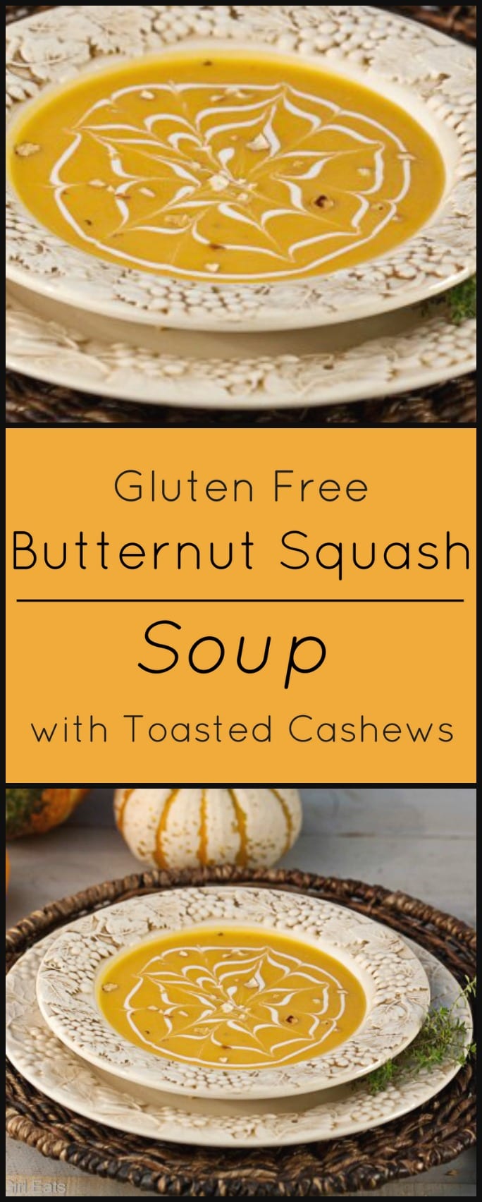 Gluten free Butternut Squash Soup with Toasted Cashews.