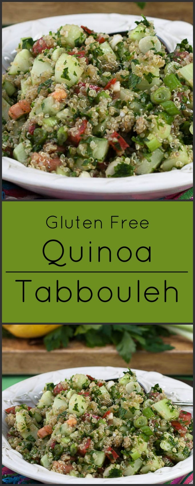 Quinoa tabbouleh is the perfect summer side dish. Bulgur wheat is replaced by gluten free quinoa. 