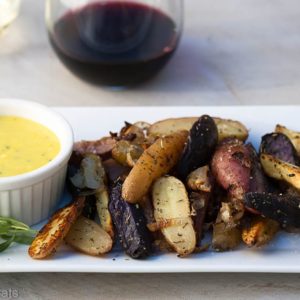 Roasted Fingerling Potatoes with Shallots, Herbs de Provence, and Tarragon Aioli.