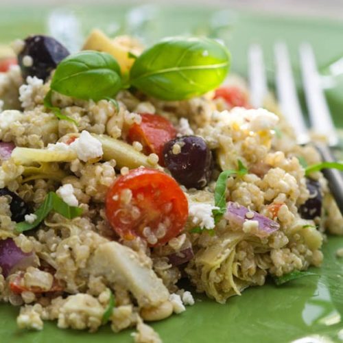 Artichoke and Pesto Mediterranean Quinoa Salad.