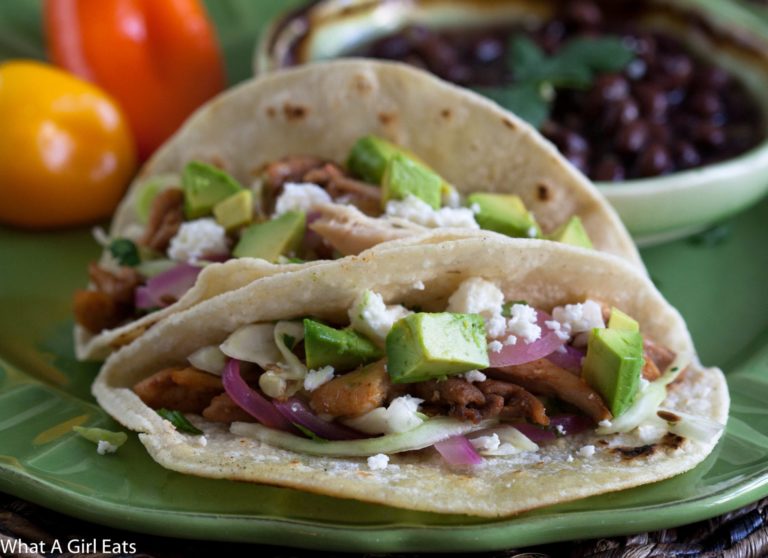 Chicken Tacos with Pickled Onion and Cilantro Slaw