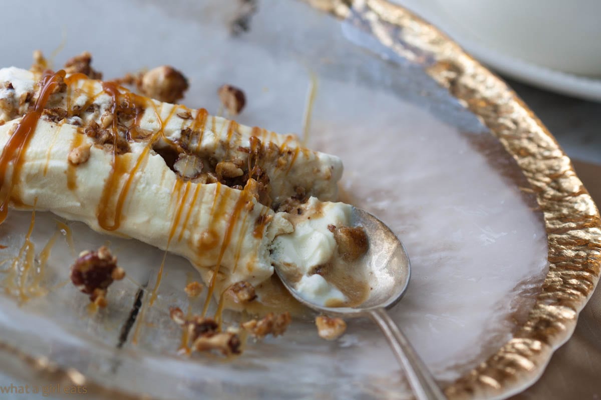 Hazelnut ice cream torte with candied hazelnuts and salted caramel sauce. | What a Girl Eats