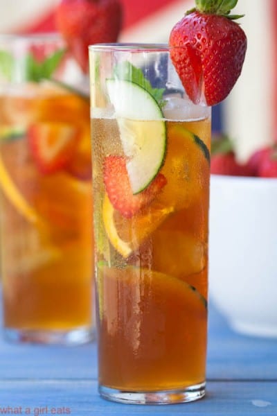 Close up of Pimm's Cup cocktail.