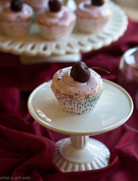 Cherry almond cupcake closeup