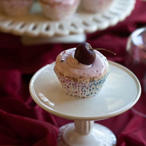 Almond Cupcakes with Cherry Almond Cream Cheese Frosting.