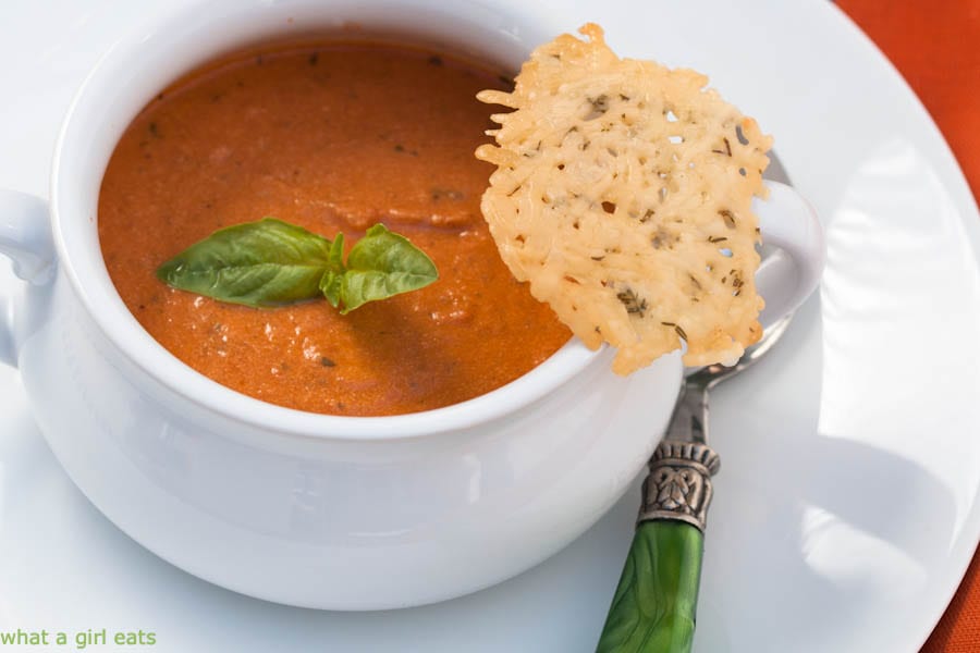 Tomato basil soup with goat cheese is fast and easy. 