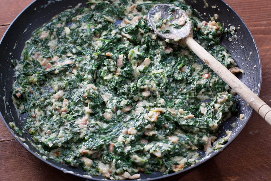 Spinach with cream sauce.