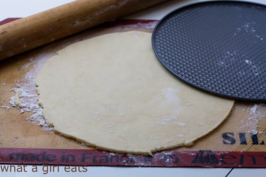 Shaping dough using a 9" springform pan bottom.