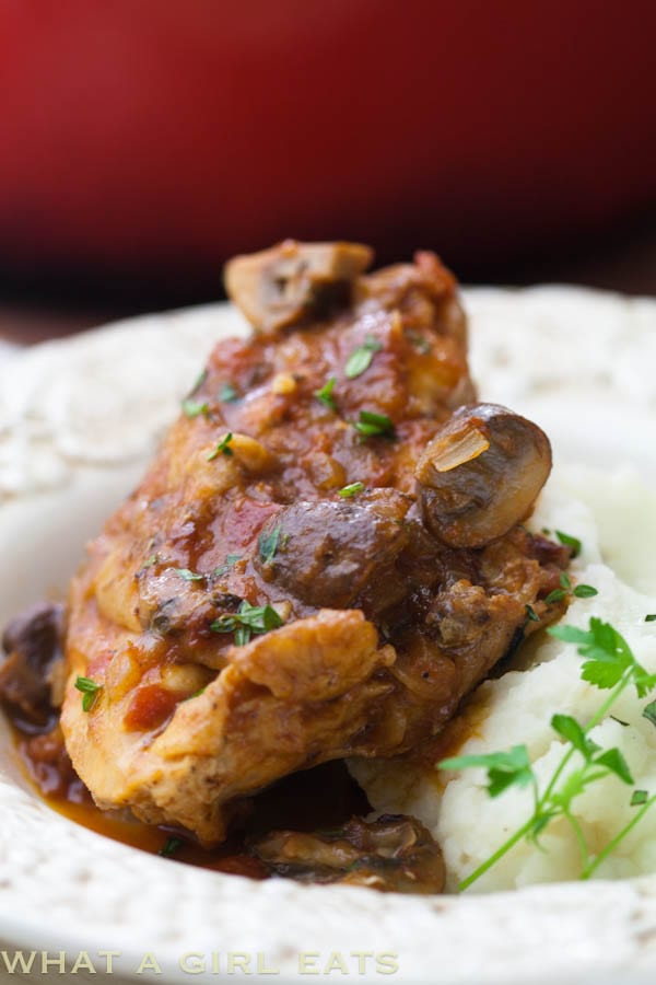 Chicken Chasseur, "Hunter Style" chicken with mushrooms, tomatoes and herbs.