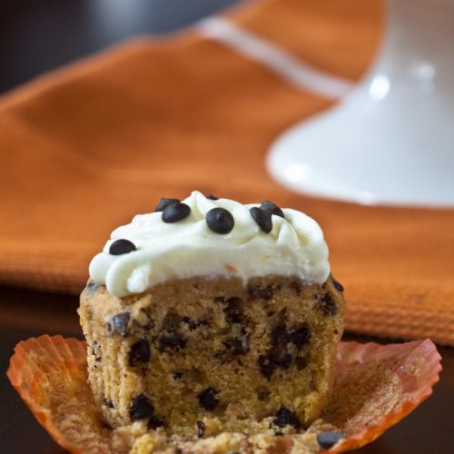 Pumpkin Chocolate Chip Cupcakes with Cream Cheese Frosting