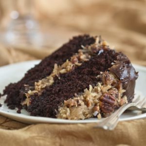 Chocolate Butter Cake With Coconut Pecan Frosting.