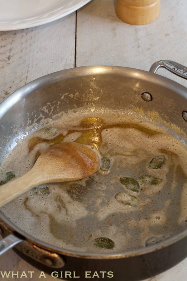 Brown butter and sage in a pan.