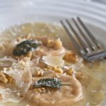 Pumpkin Ravioli with browned butter, sage and walnuts.