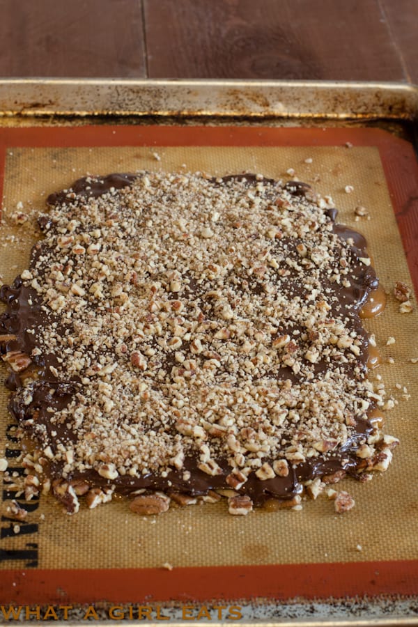 Pumpkin spice pecan toffee is an easy candy recipe that brings together pumpkin spice, chocolate, and crunchy nuts into a simple homemade toffee.