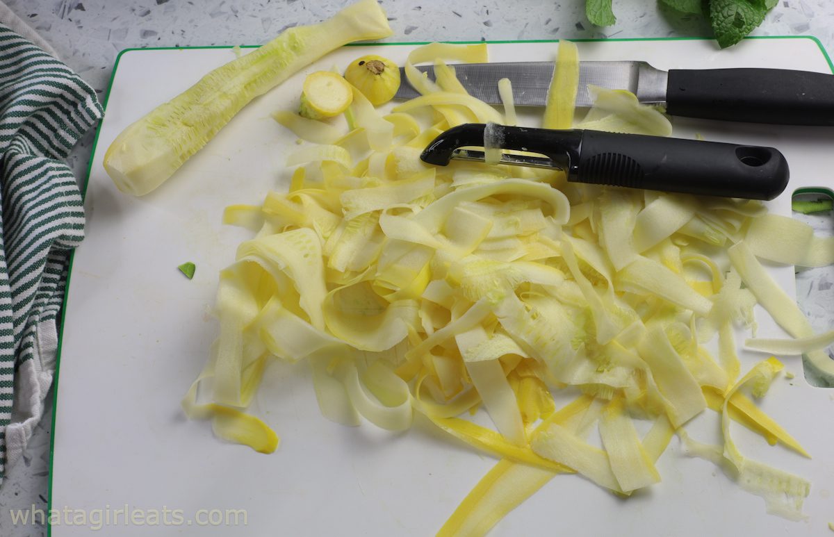 yellow zucchini ribbons.