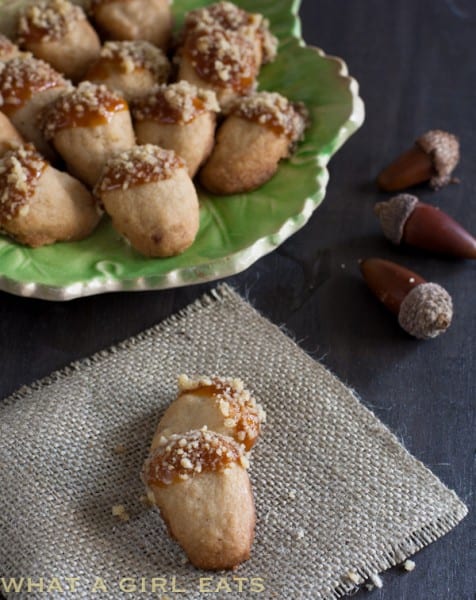Brown sugar walnut shortbread acorn cookies.