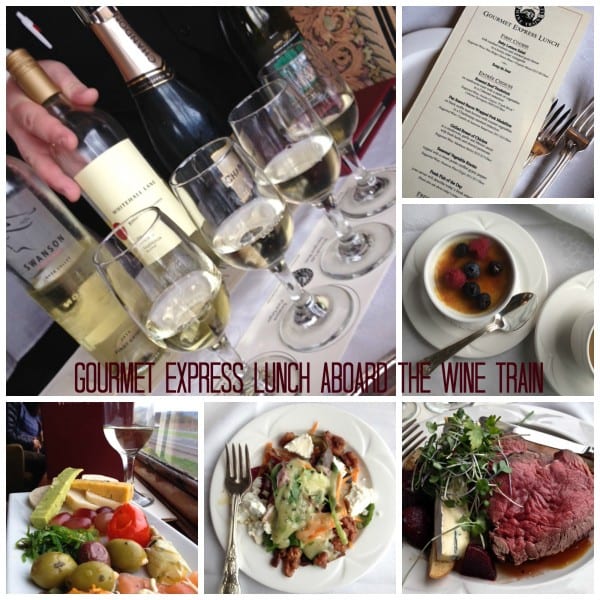 Collage of wine and food from lunch.