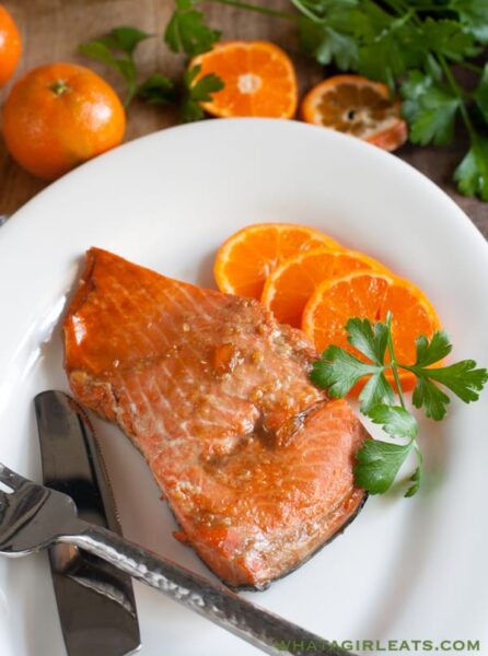 Easy baked Marmalade Salmon. whatagirleats.com
