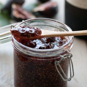 Ruby port fig jam is a delicious, savory condiment. It's wonderful spread on toast or scones. Best of all, it's a freezer jam recipe - no canning involved!
