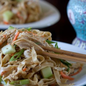 Sesame Noodles with Chicken and Vegetables.