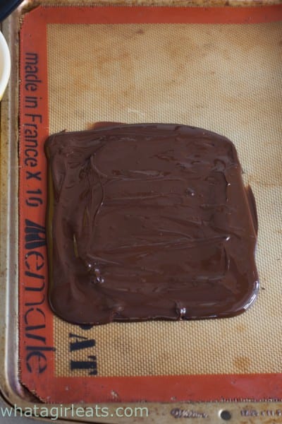 Spread melted chocolate on a slip at or parchment paper. Chill until somewhat firm, but not hard. Cut into 3" x 1/2" sticks, or batons. 