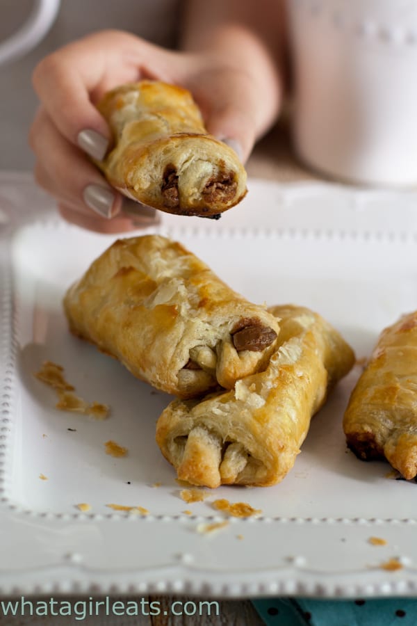 Petit Pain au Chocolat - a classic French puff pastry, filled with chocolate. Get the recipe from What a Girl Eats.