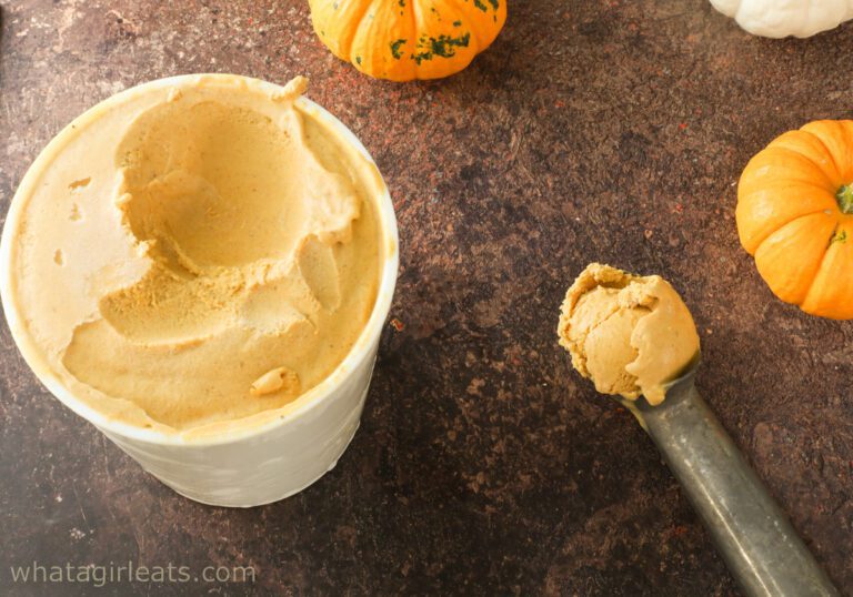 pumpkin spice ice cream in container.