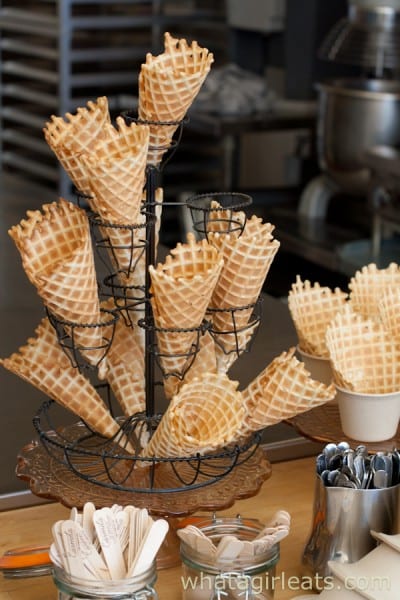 Carmela's makes their own waffle cones.
