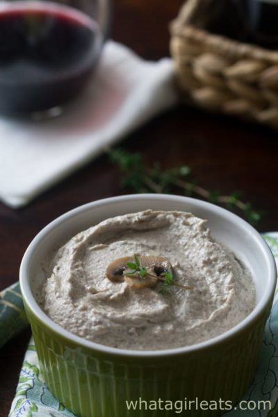 Mushroom spread is a creamy holiday dip recipe, made with earthy mushrooms, cream cheese, and spices. Don't let the gray color keep you from the great taste! | Recipe on WhatAGirlEats.com