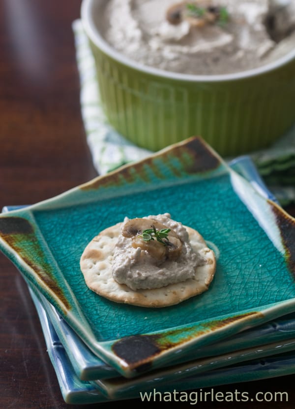 Mushroom spread is a creamy holiday dip recipe, made with earthy mushrooms, cream cheese, and spices. Don't let the gray color keep you from the great taste! | Recipe on WhatAGirlEats.com