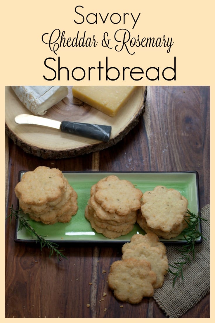 These savory, cheddar rosemary shortbread cookies are a delicious, buttery, crumbly treat. Perfect with afternoon tea or cocktails.