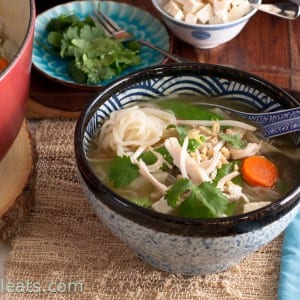 Singapore Hot Pot is loaded with fresh vegetables, shirataki noodles and tofu.