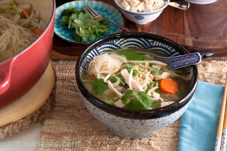 Singapore Hot Pot is loaded with fresh vegetables, shirataki noodles and tofu.