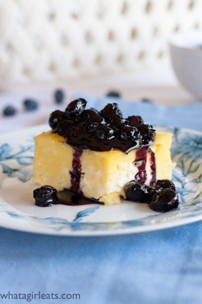 Blintz Souffle with blueberry compote.