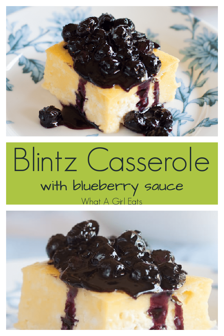 This rich and creamy blintz souffle casserole is perfect for breakfast or brunch. Make ahead the night before and bake while preparing the rest of your meal. Serve with warm blueberry sauce.
