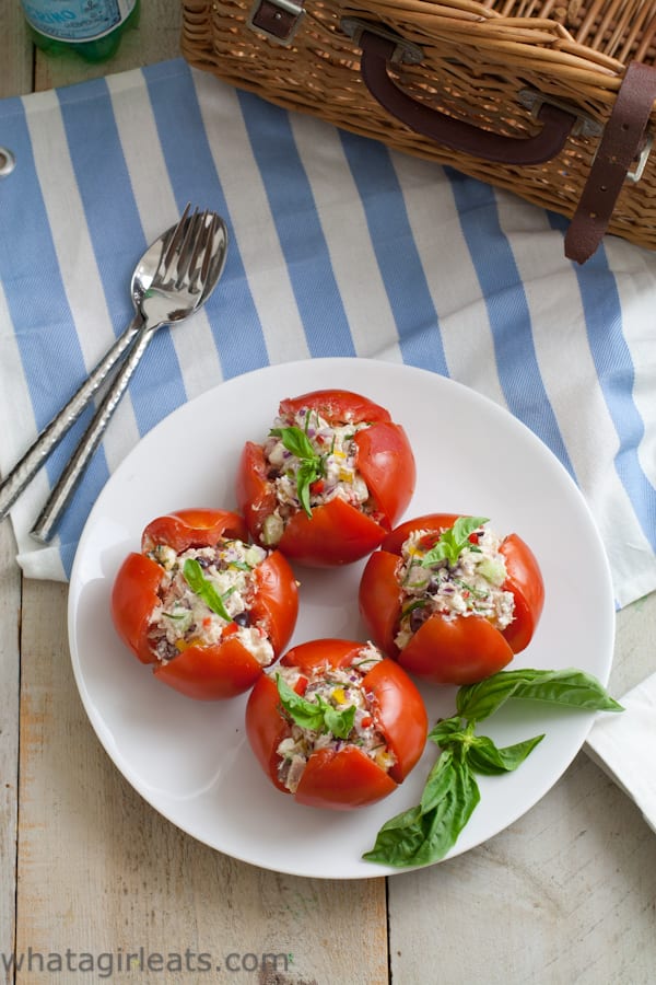 tomatoes stuffed with greek tuna salad.